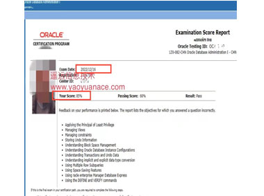 Oracle19c成绩082-（85分）Oracle OCP 19c 认证1Z0-083考试题库